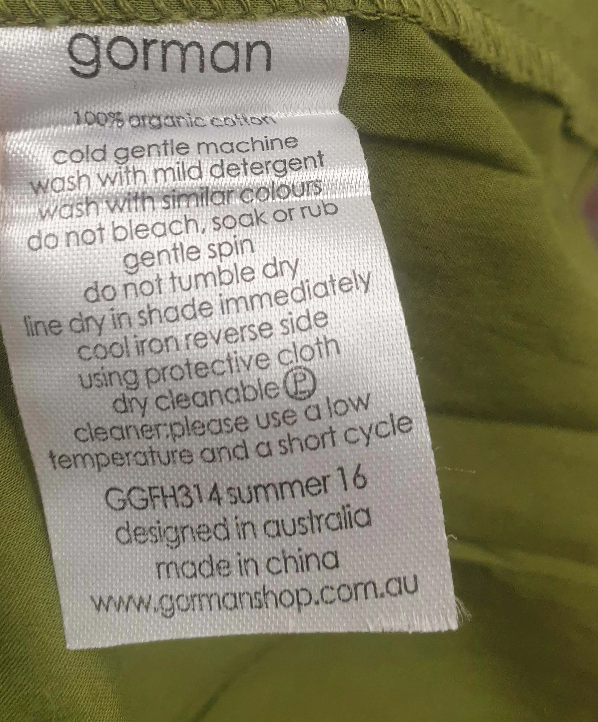Gorman green 100% organic cotton dress size 12