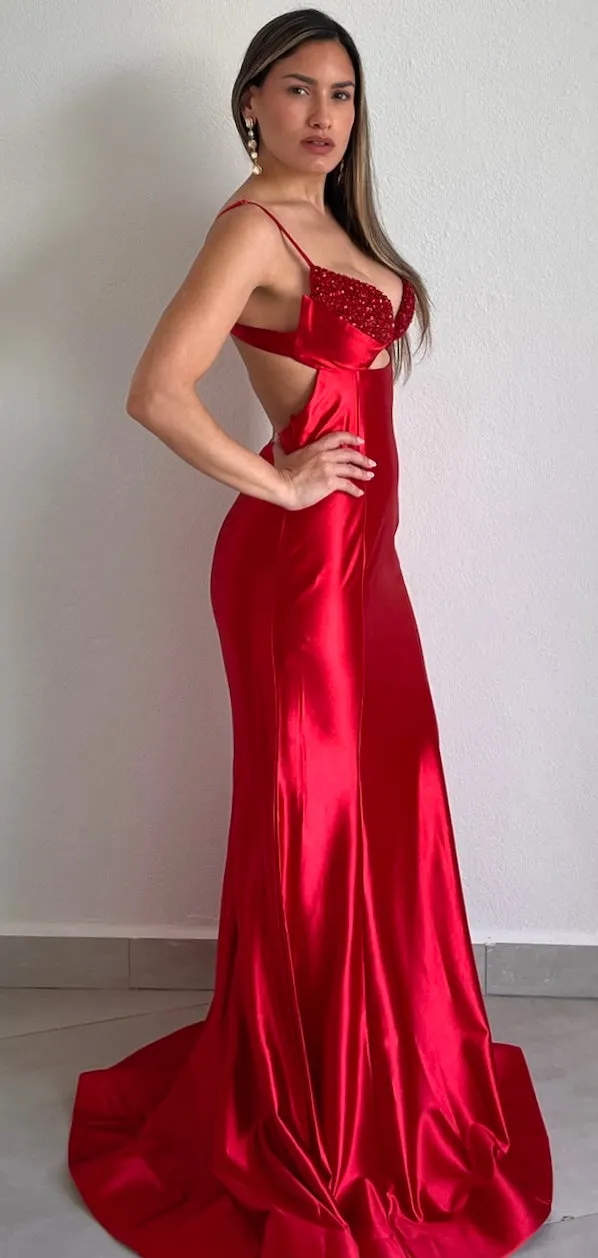 Gowning Around Red Satin Formal Gown