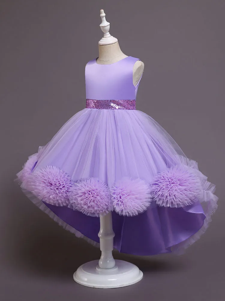 Green Jewel Neck Sleeveless Bows Tulle Cotton Sequined Kids Party Dresses
