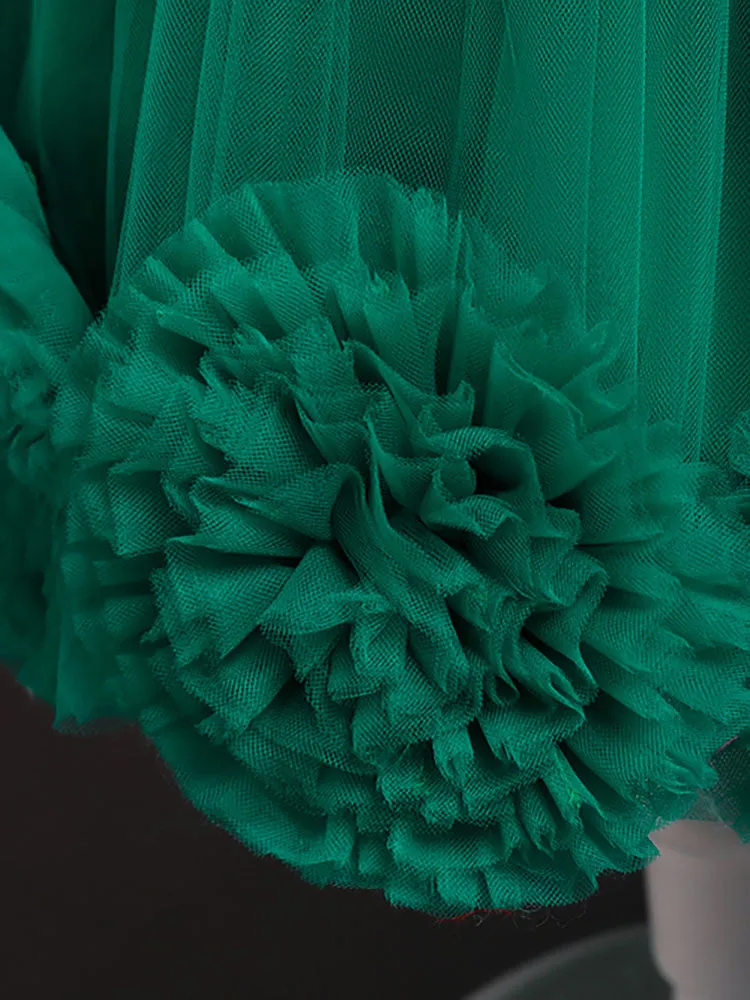 Green Jewel Neck Sleeveless Bows Tulle Cotton Sequined Kids Party Dresses