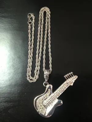 Guitar Necklace Silver Metal