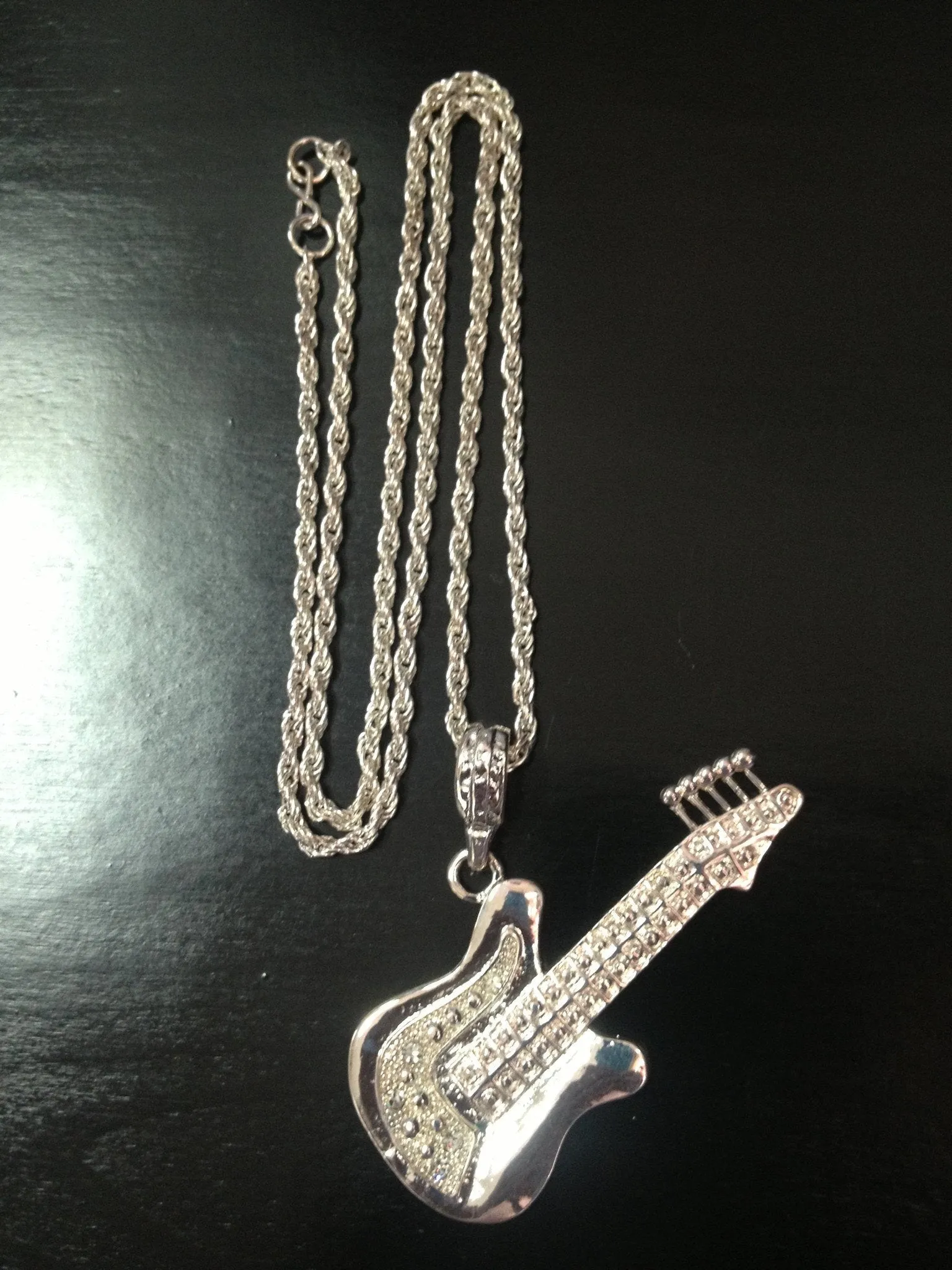 Guitar Necklace Silver Metal