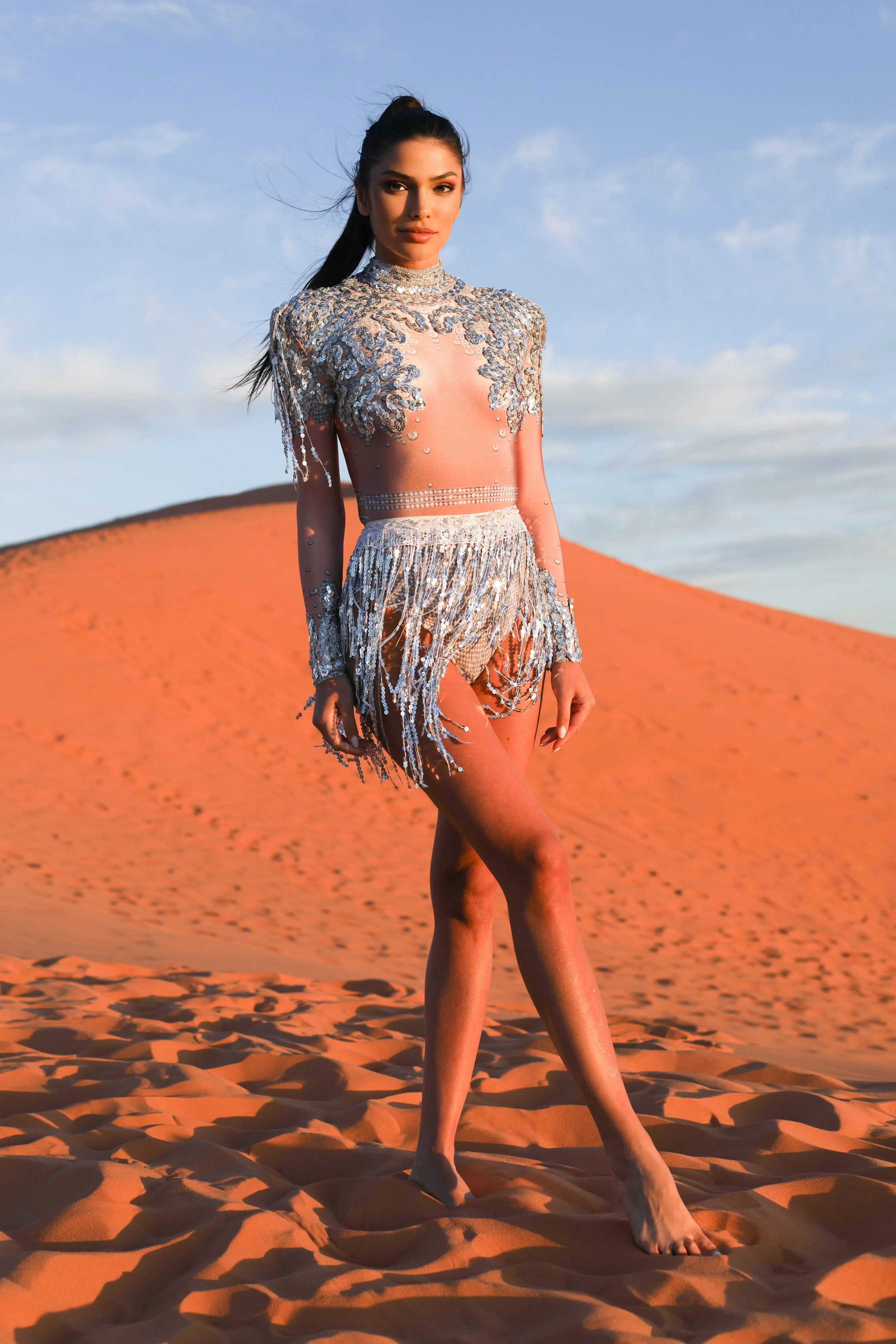 Gypsy Woman Silver Sequin Two Pieces Set