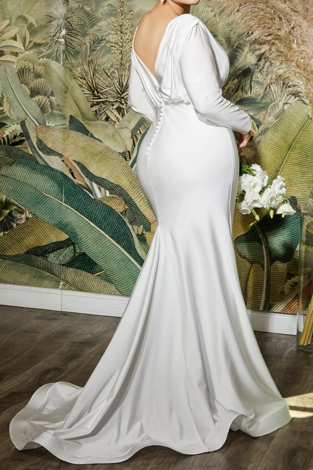 Hayley Wedding Dress Body Hugging Long Sleeve Gown 740169XR-White