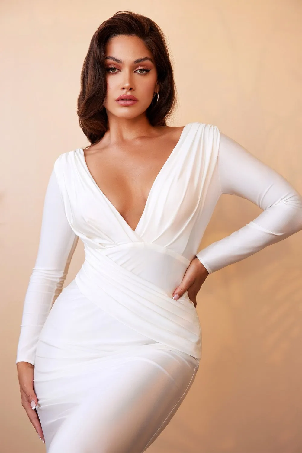 Hayley Wedding Dress Body Hugging Long Sleeve Gown 740169XR-White