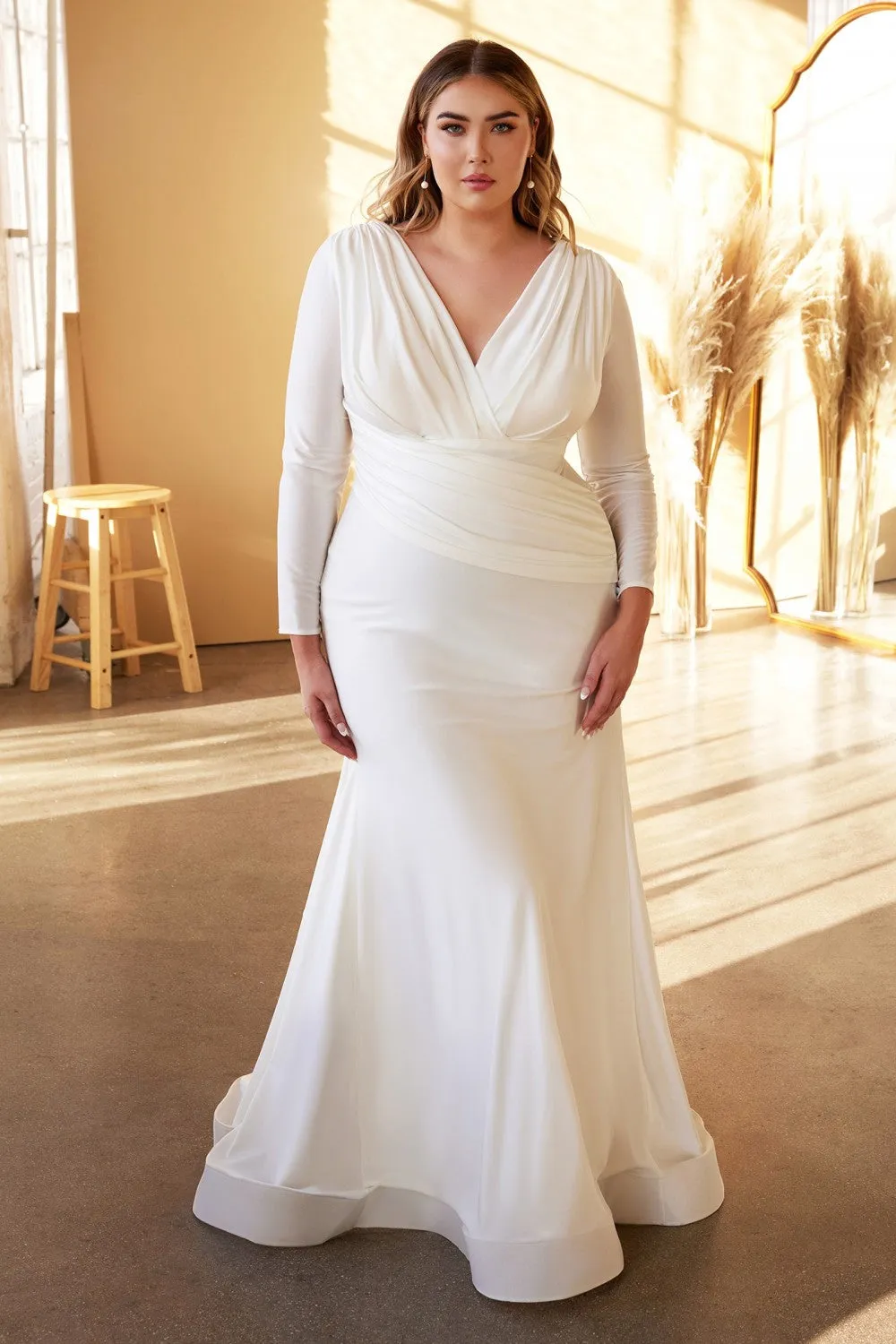 Hayley Wedding Dress Body Hugging Long Sleeve Gown 740169XR-White