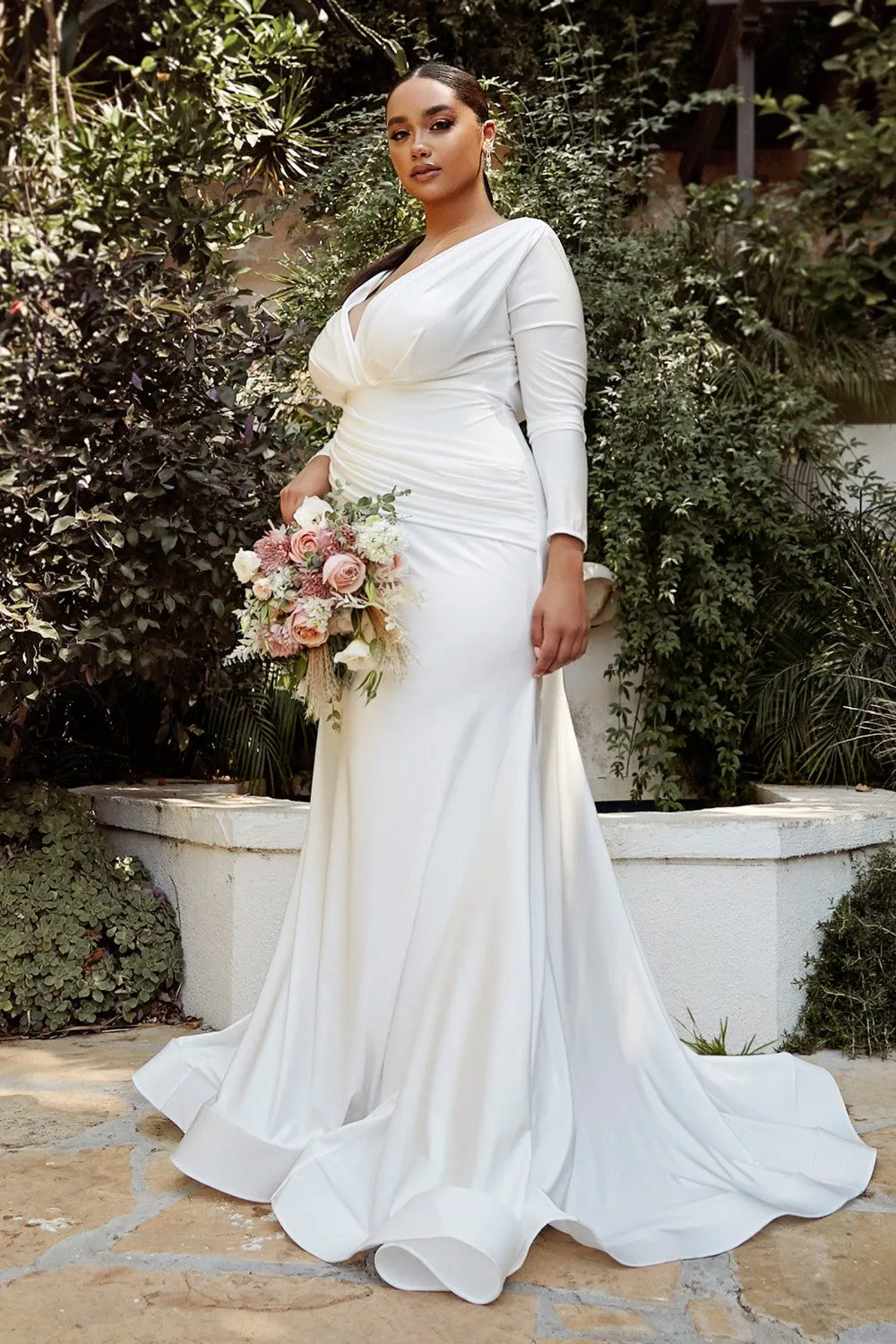 Hayley Wedding Dress Body Hugging Long Sleeve Gown 740169XR-White