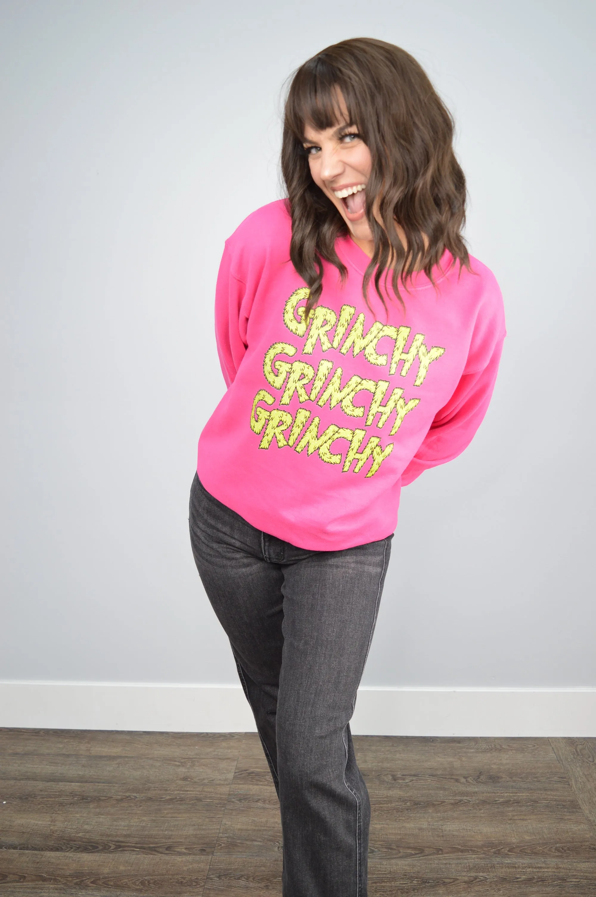 Hazel Blues® |  Grinchy Grinchy Grinchy Faux Sequin Graphic Sweatshirt