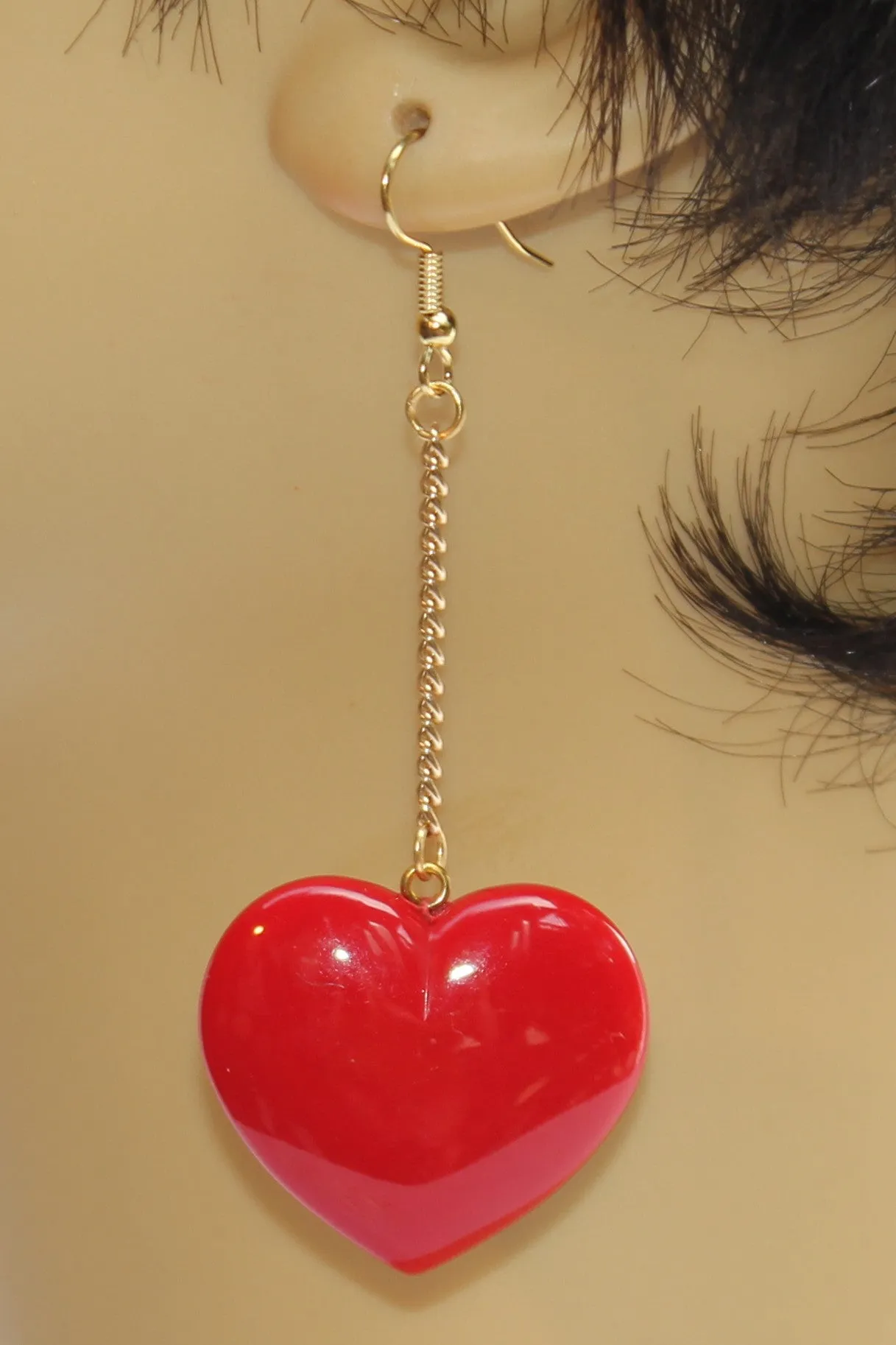 Heart Dangle on Chain Earrings