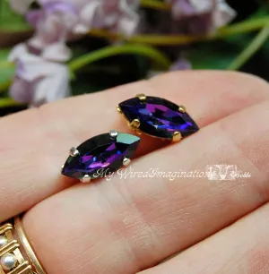 Heliotrope, Rare Vintage Swarovski 15x7mm Navette, With Sew On Type Setting, Rare Heliotrope Crystal