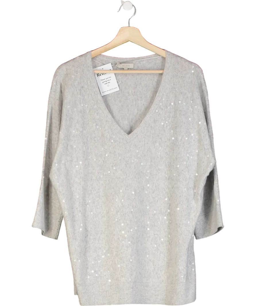 Hobbs Grey Sequin Detail Short Sleeve Jumper UK L