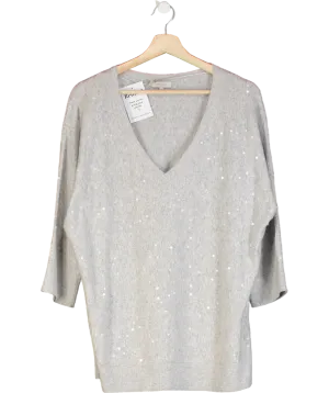Hobbs Grey Sequin Detail Short Sleeve Jumper UK L