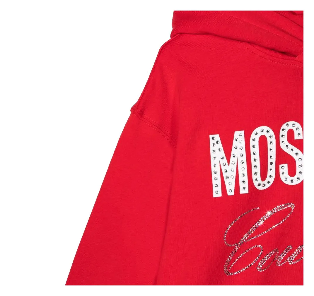 Hooded Sweatshirt With Rhinestones - Flame Red