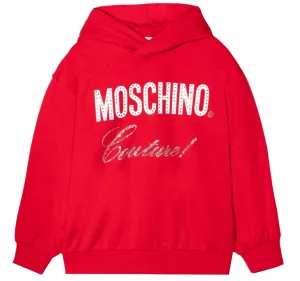 Hooded Sweatshirt With Rhinestones - Flame Red