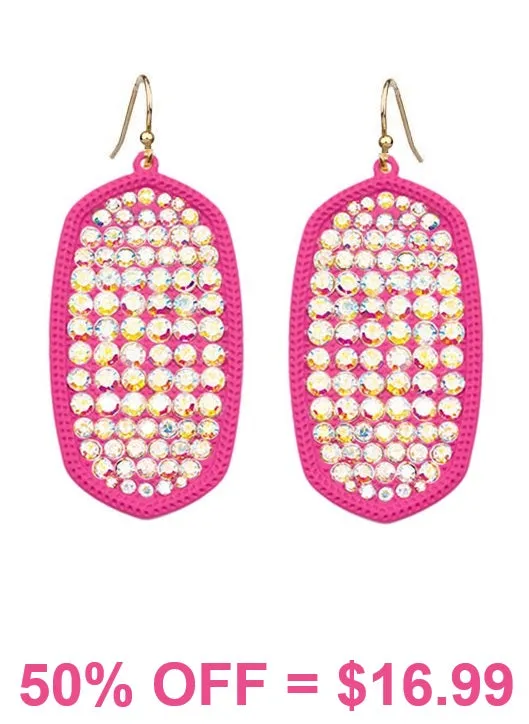 Hot Pink Oval Bling Paved Rhinestone earrings