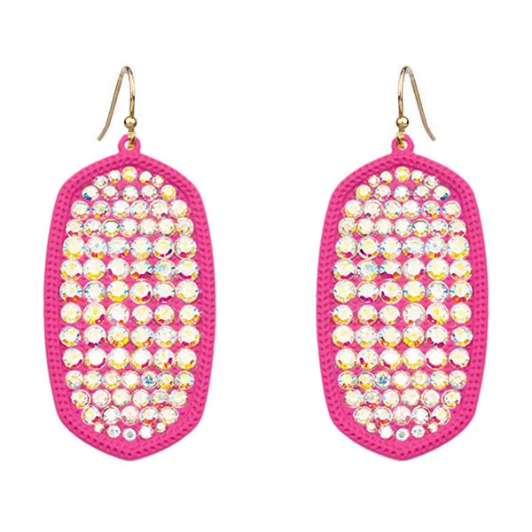 Hot Pink Oval Bling Paved Rhinestone earrings