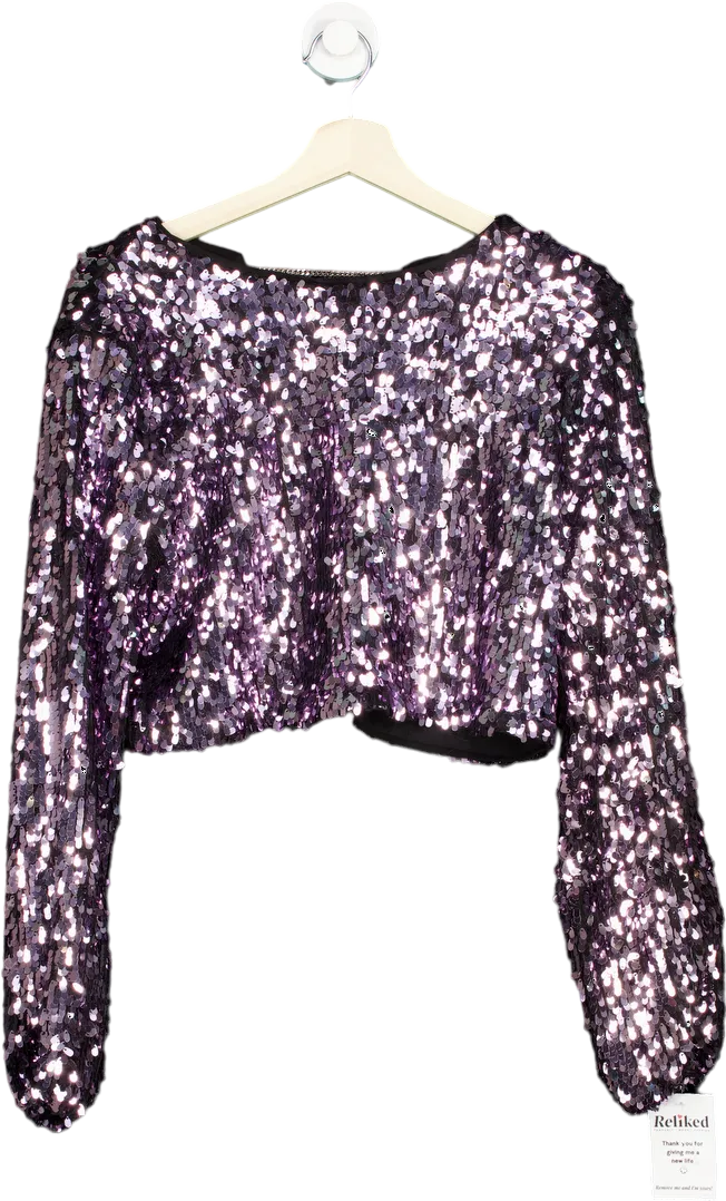 H:ours Purple Sequin Crop Top S