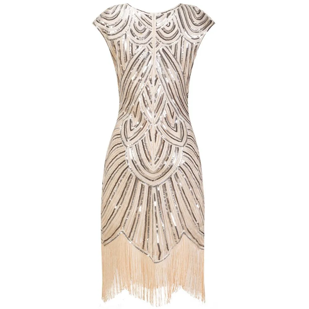 Ivory Sequined 1920s Flapper Dress Great Gatsby Party |JaosWish