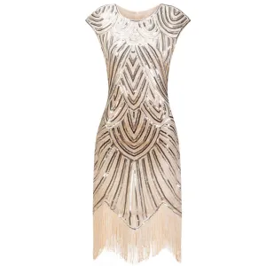 Ivory Sequined 1920s Flapper Dress Great Gatsby Party |JaosWish