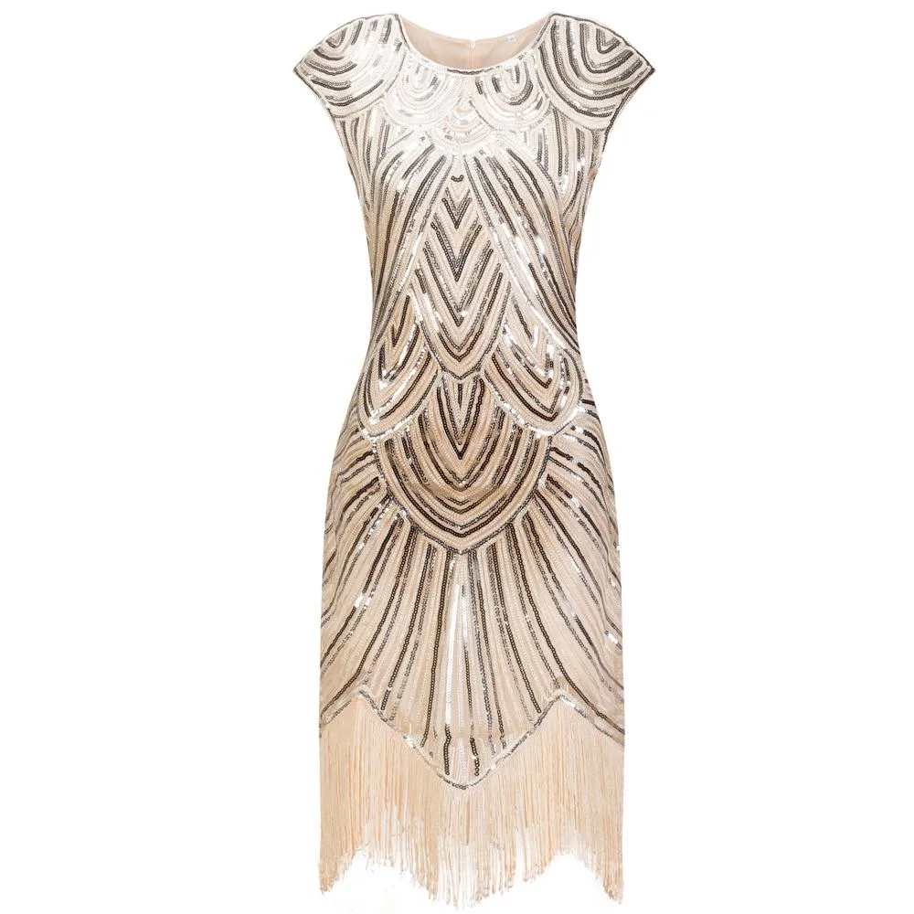 Ivory Sequined 1920s Flapper Dress Great Gatsby Party |JaosWish