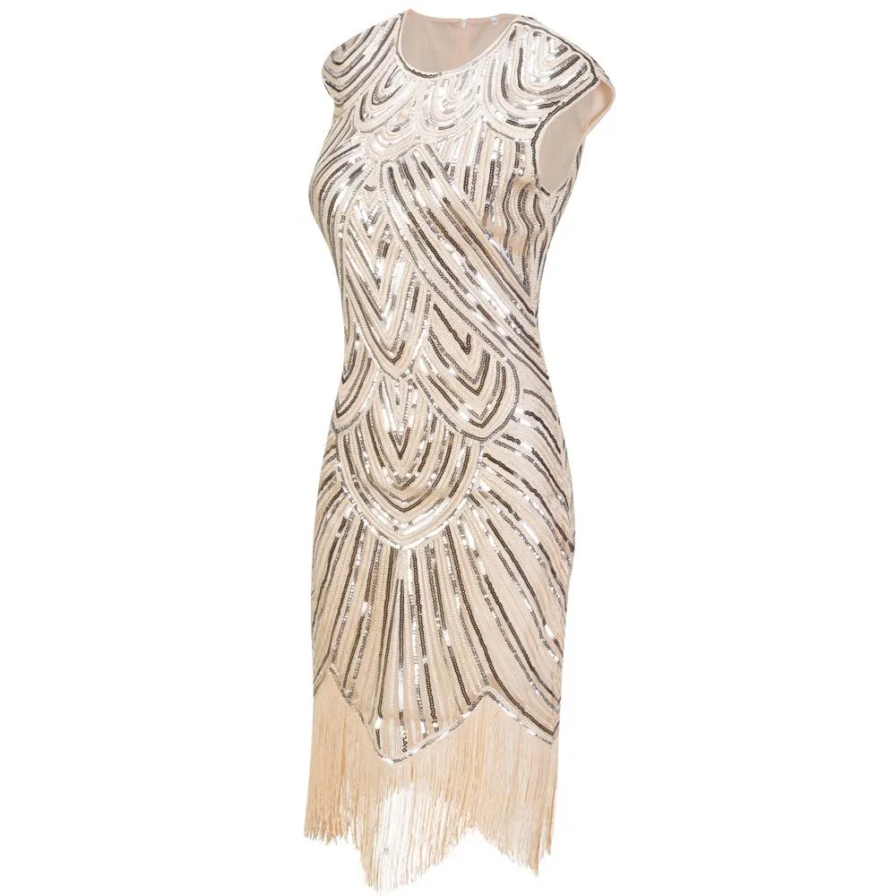Ivory Sequined 1920s Flapper Dress Great Gatsby Party |JaosWish