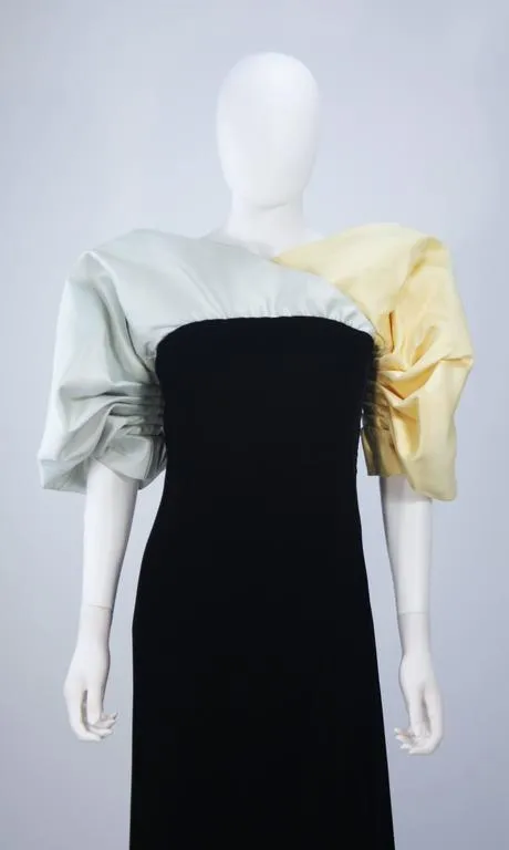 JACQUELINE DE RIBES Velvet Color Block Gown Size 2-4