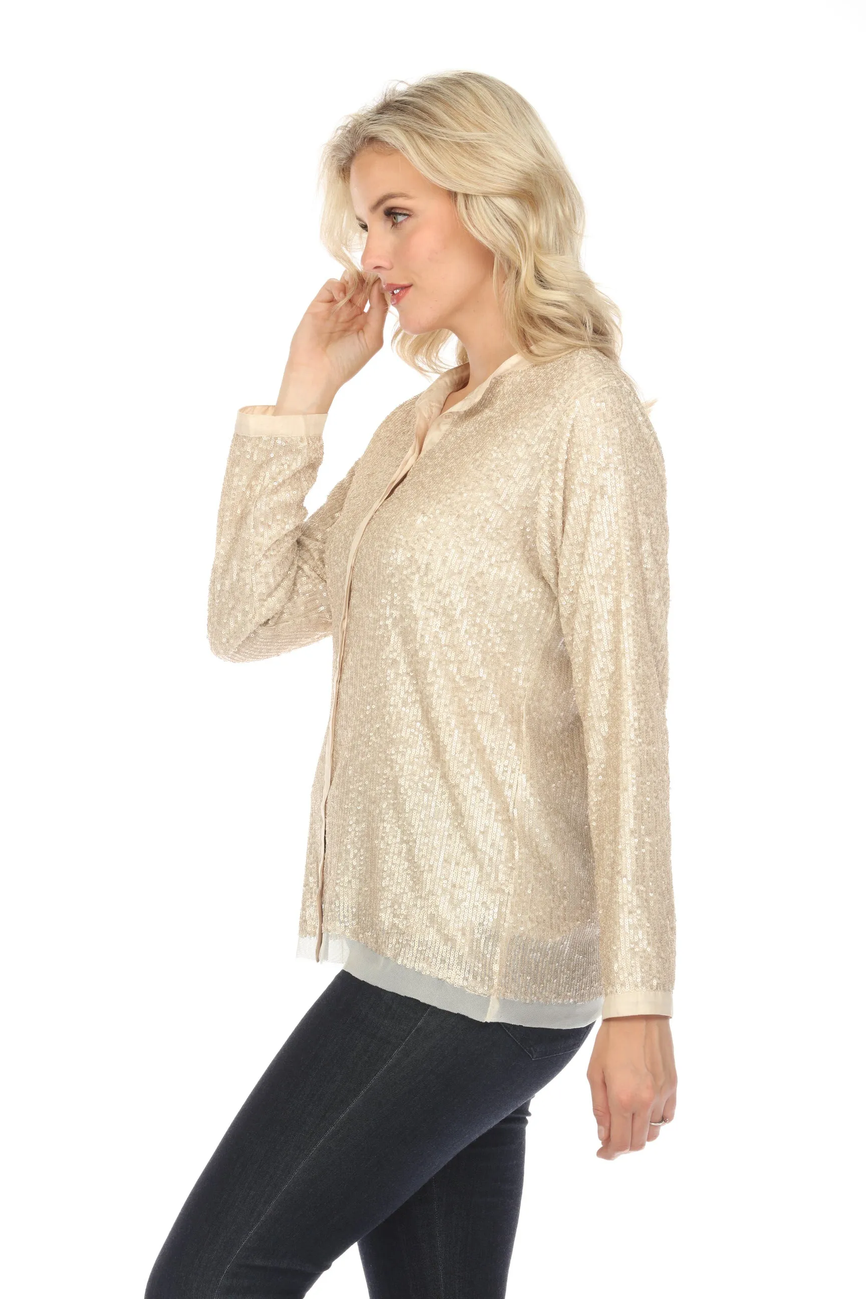 Johnny Was Grace Sequin Button-Down Long Sleeve Top Boho Chic R17021 *