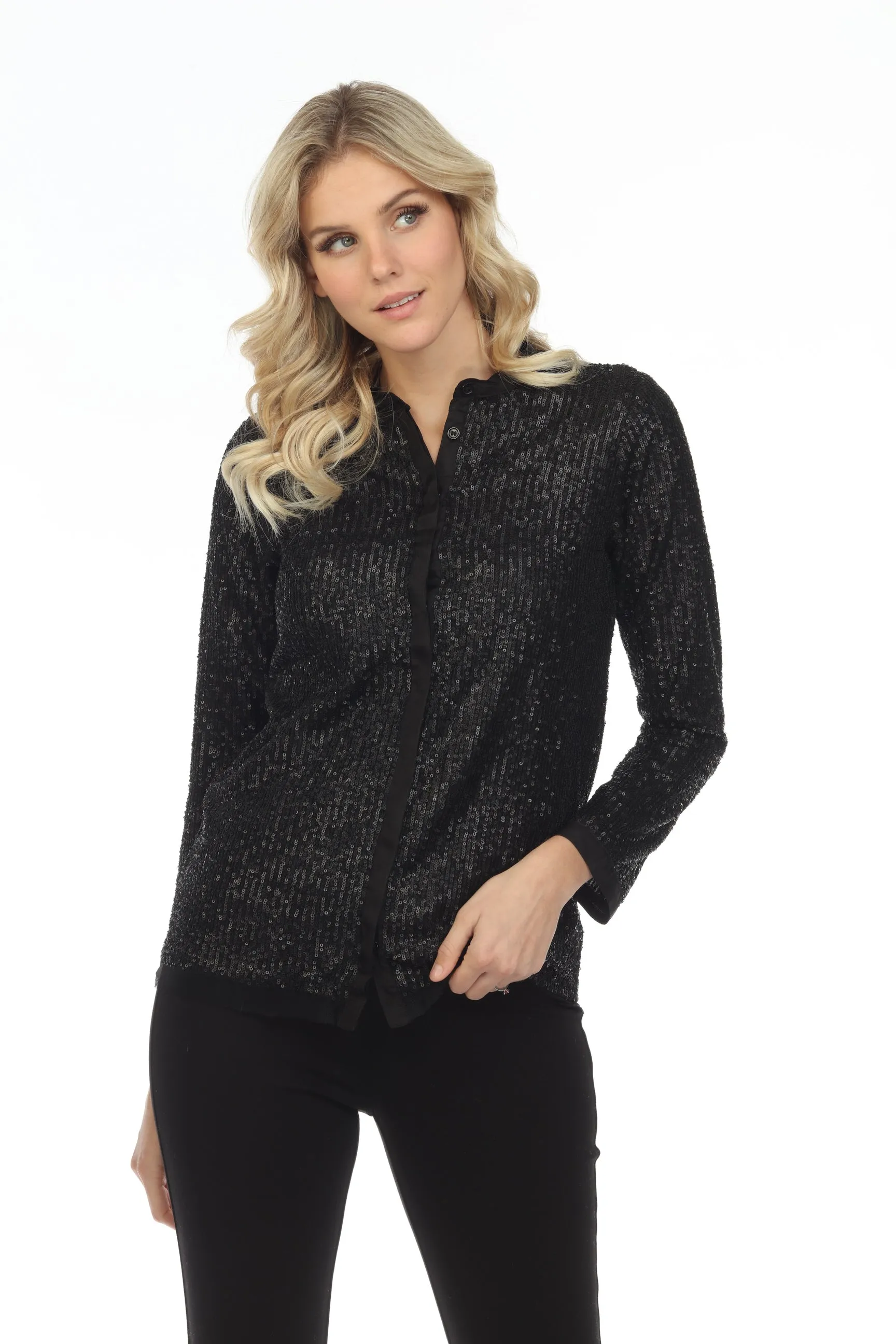 Johnny Was Grace Sequin Button-Down Long Sleeve Top Boho Chic R17021 *
