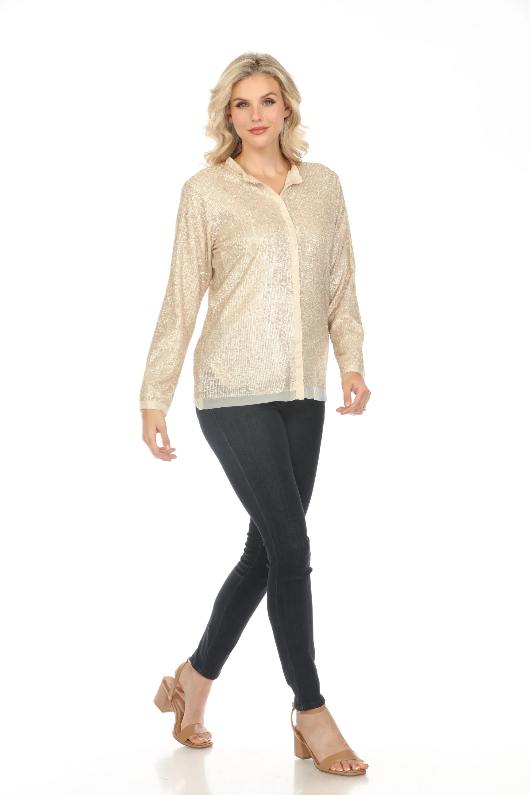 Johnny Was Grace Sequin Button-Down Long Sleeve Top Boho Chic R17021 *