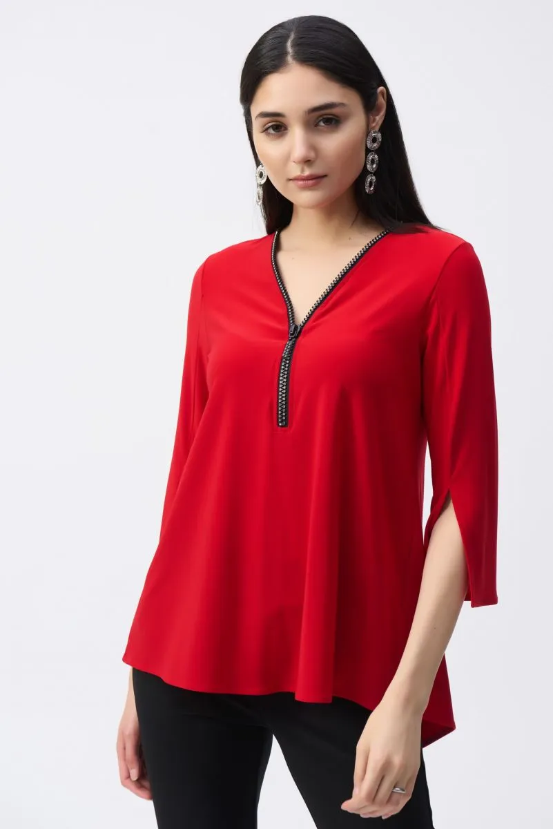 Joseph Ribkoff Embellished Zip Front Split Sleeve Tunic Top 243314