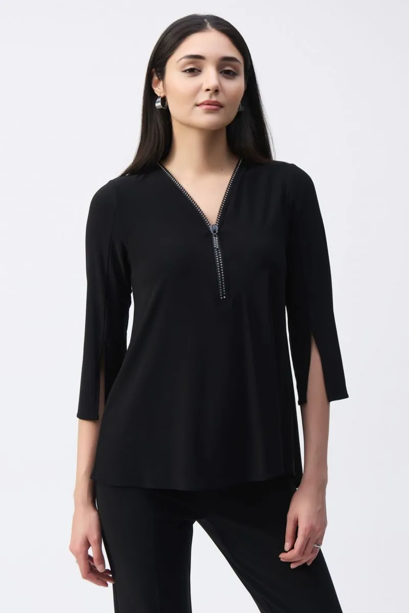 Joseph Ribkoff Embellished Zip Front Split Sleeve Tunic Top 243314