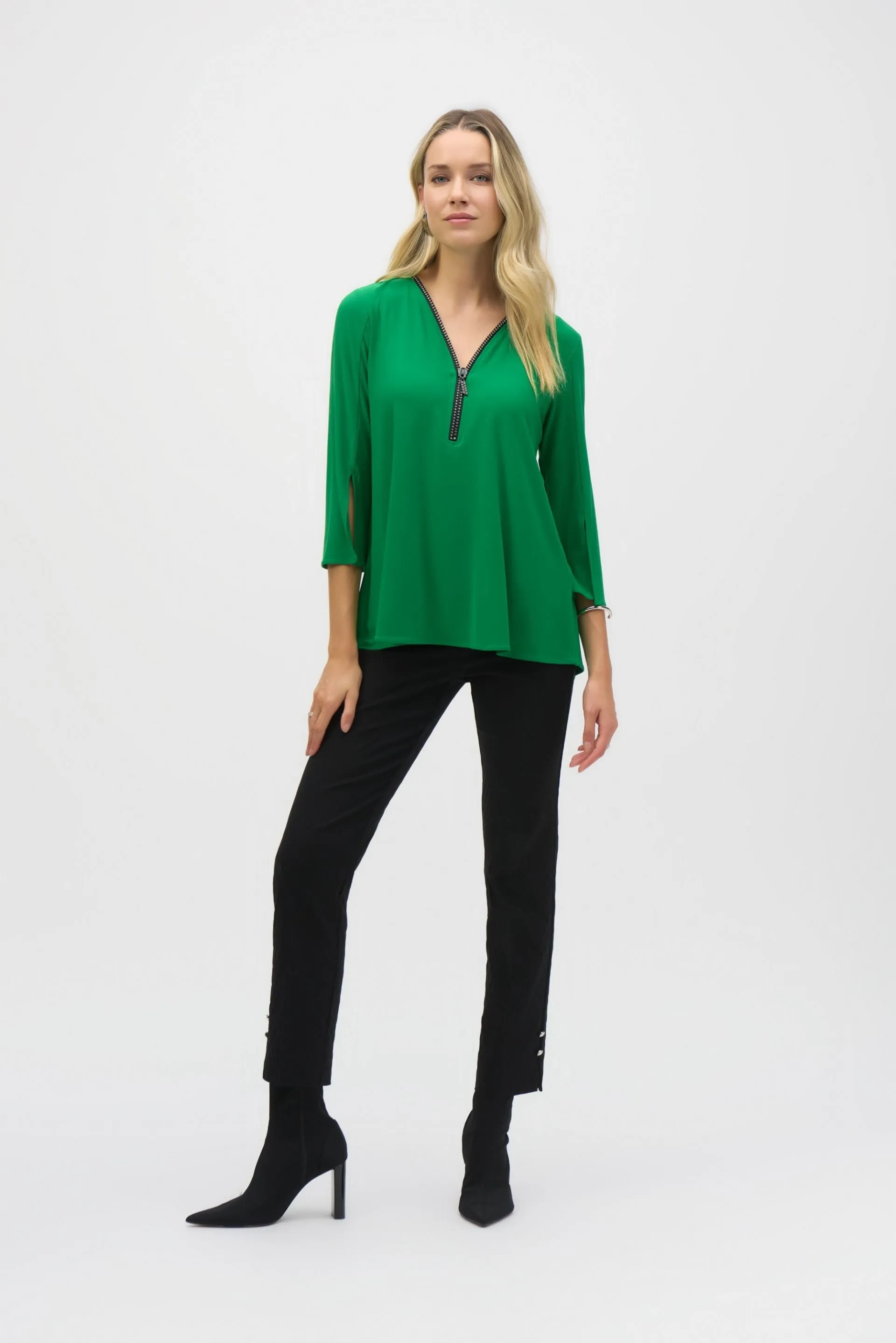 Joseph Ribkoff Embellished Zip Front Split Sleeve Tunic Top 243314