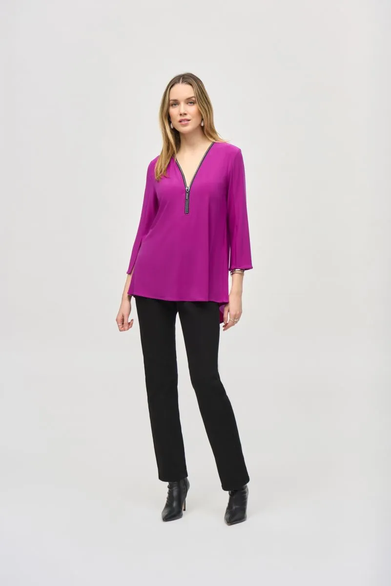 Joseph Ribkoff Embellished Zip Front Split Sleeve Tunic Top 243314