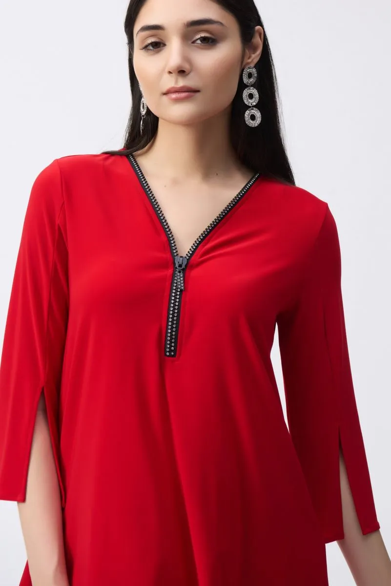Joseph Ribkoff Embellished Zip Front Split Sleeve Tunic Top 243314