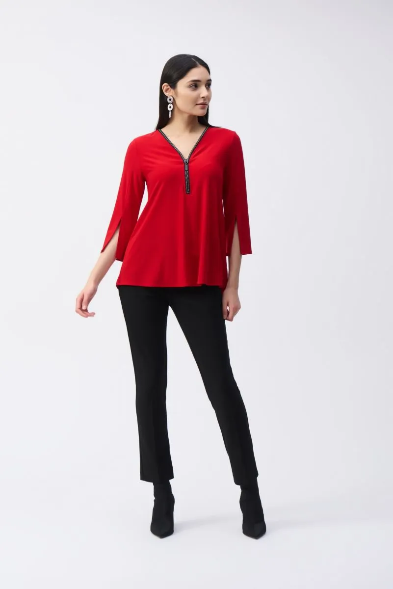 Joseph Ribkoff Embellished Zip Front Split Sleeve Tunic Top 243314