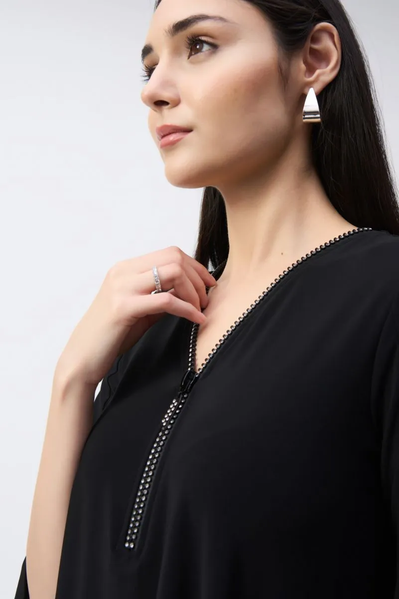 Joseph Ribkoff Embellished Zip Front Split Sleeve Tunic Top 243314