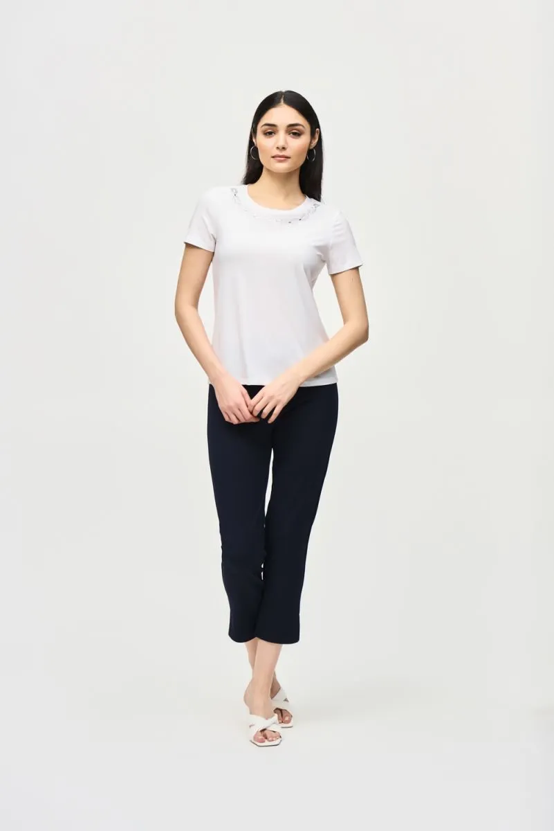 Joseph Ribkoff Rhinestone Detail Short Sleeve T-Shirt Top 241019