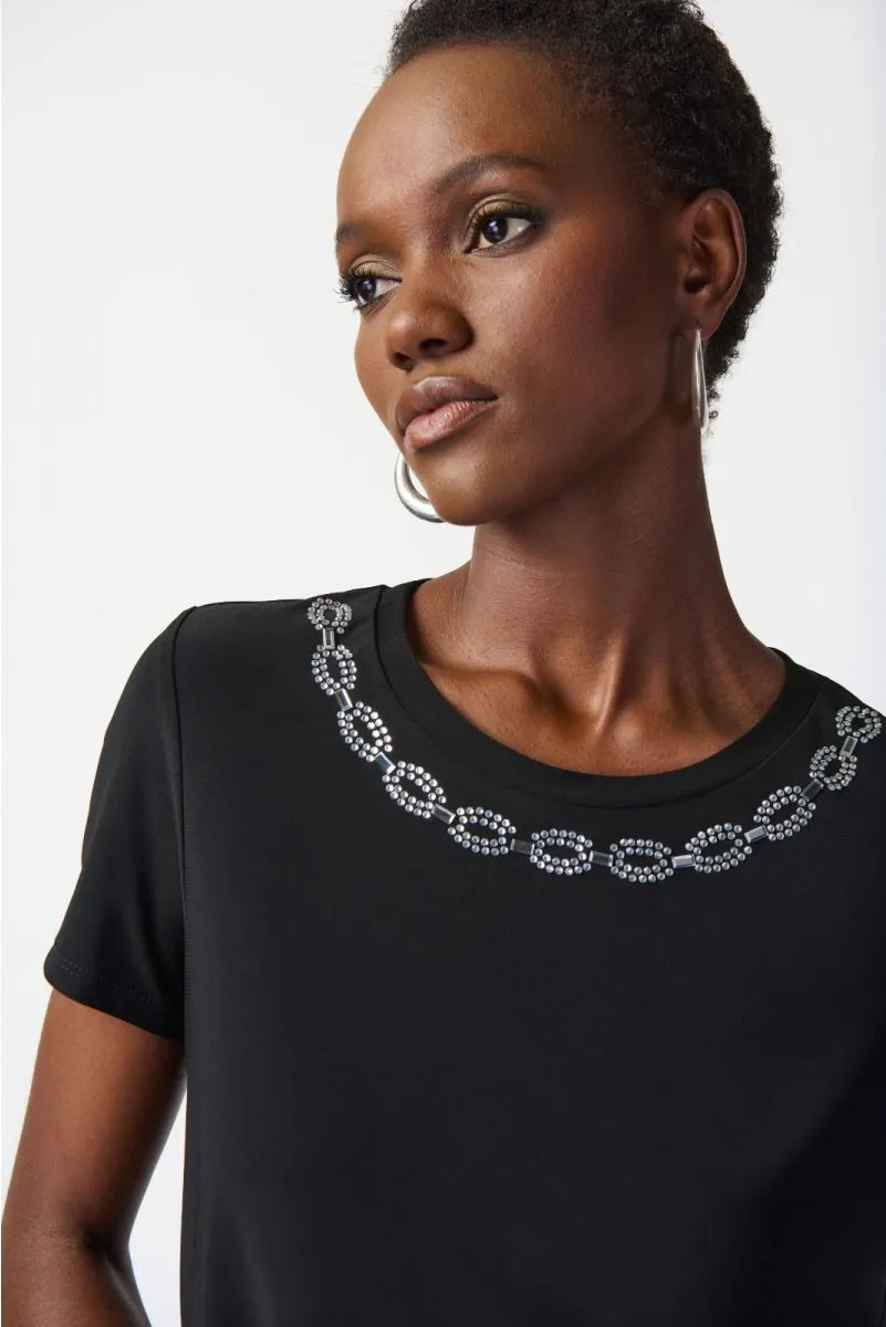 Joseph Ribkoff Rhinestone Detail Short Sleeve T-Shirt Top 241019