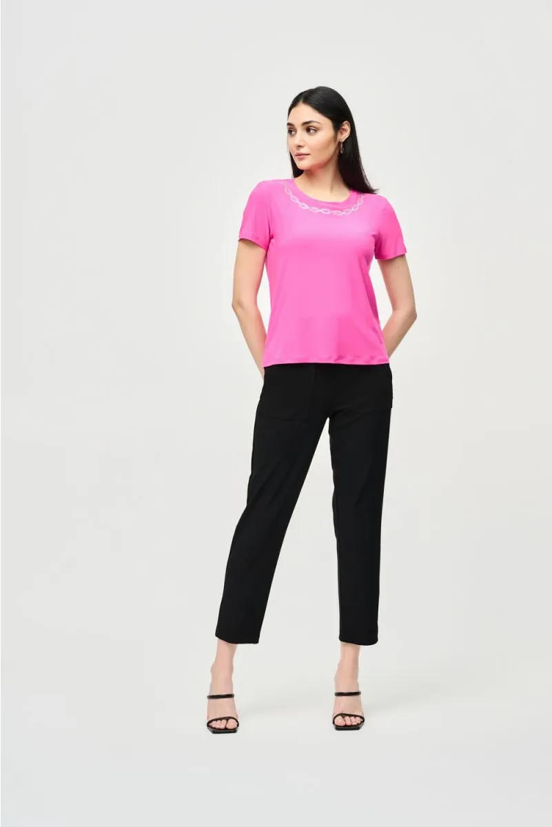 Joseph Ribkoff Rhinestone Detail Short Sleeve T-Shirt Top 241019