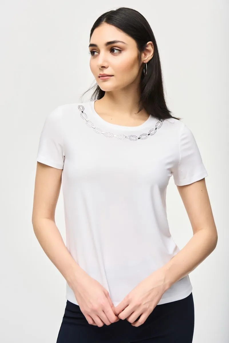 Joseph Ribkoff Rhinestone Detail Short Sleeve T-Shirt Top 241019