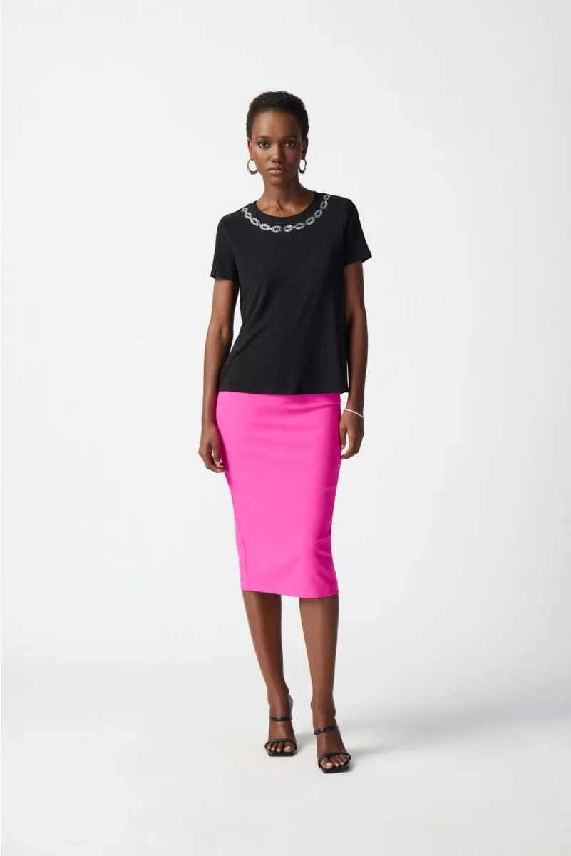 Joseph Ribkoff Rhinestone Detail Short Sleeve T-Shirt Top 241019