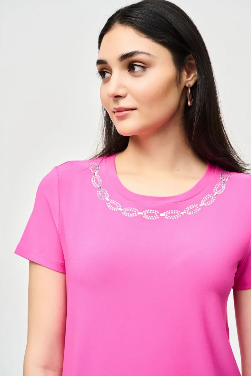 Joseph Ribkoff Rhinestone Detail Short Sleeve T-Shirt Top 241019