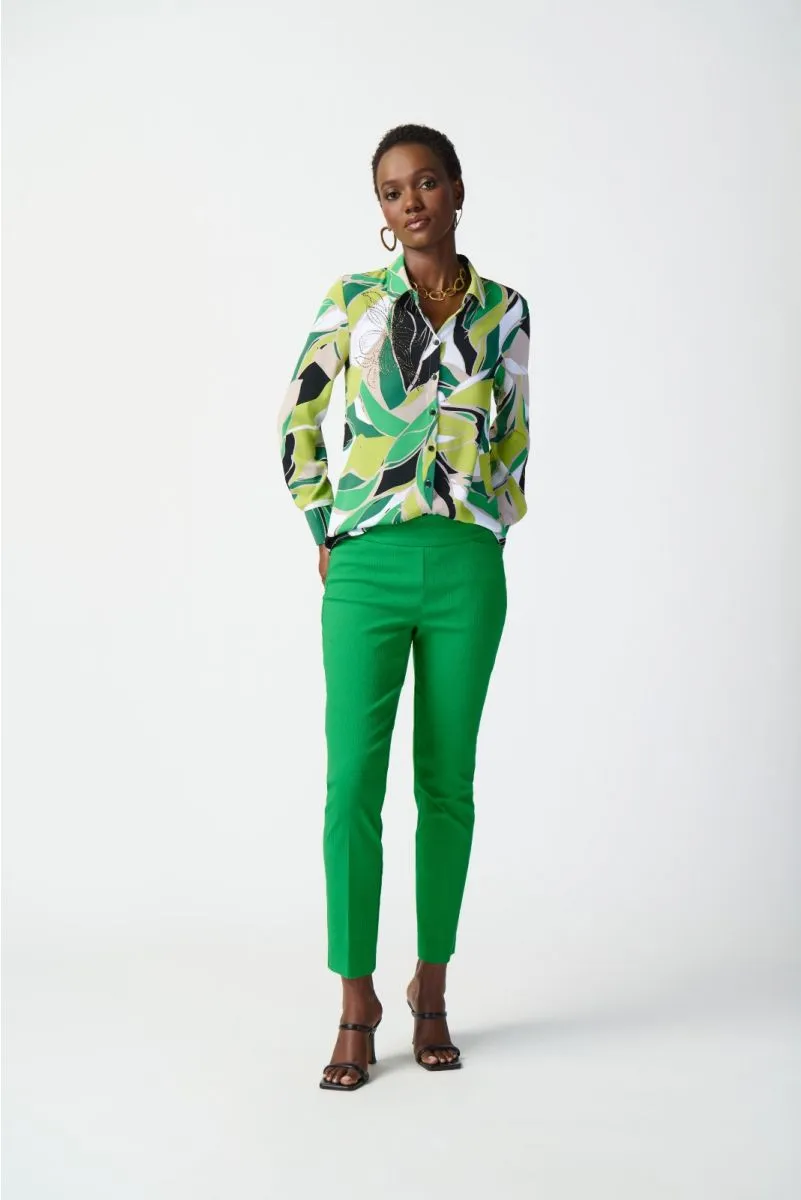 Joseph Ribkoff Vanilla/Multi Tropical Print Rhinestone Button-Down Blouse 241153