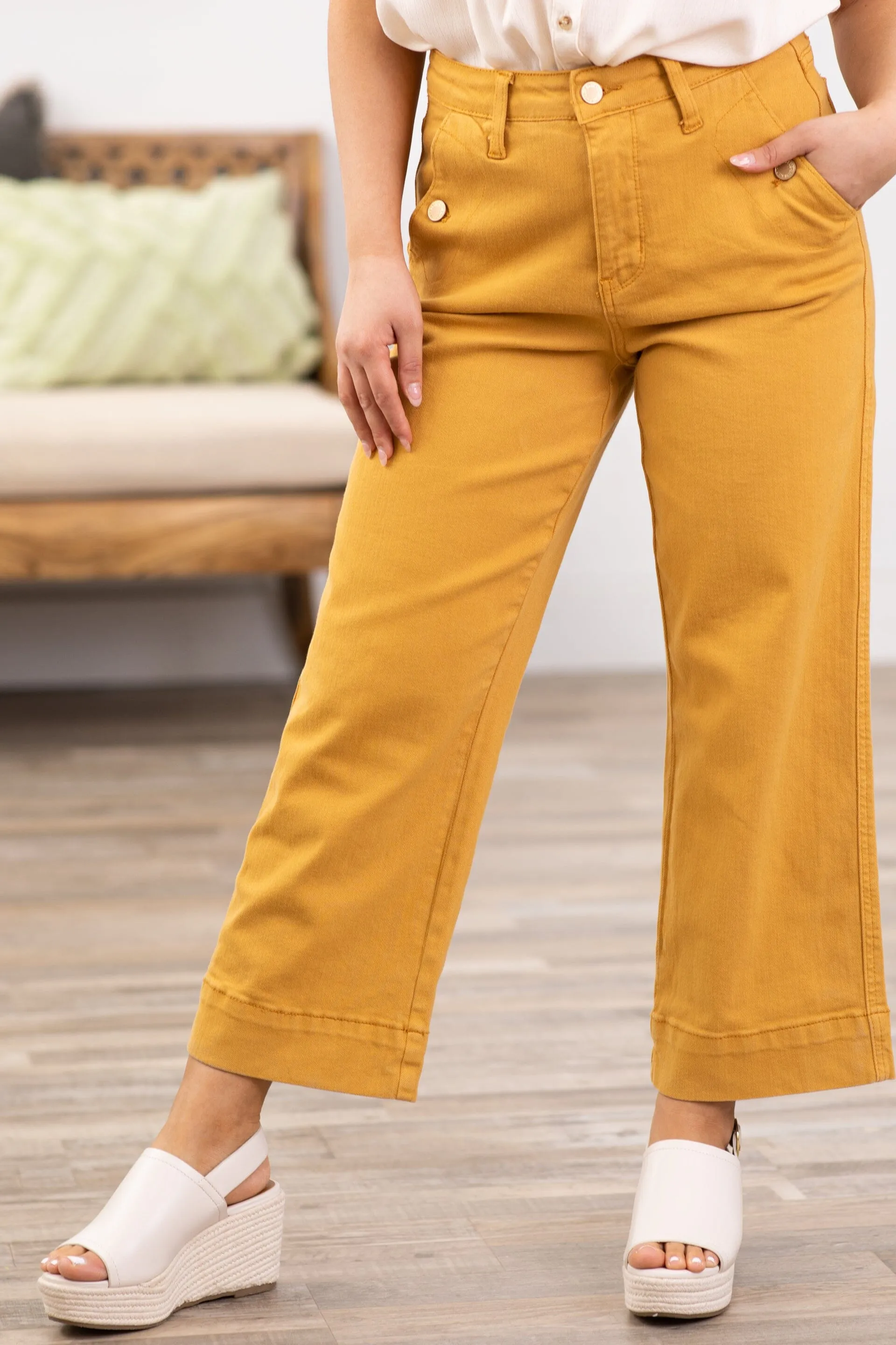 Judy Blue Mustard Cropped Wide Leg Pants