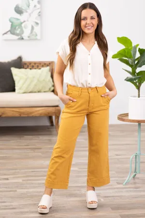 Judy Blue Mustard Cropped Wide Leg Pants