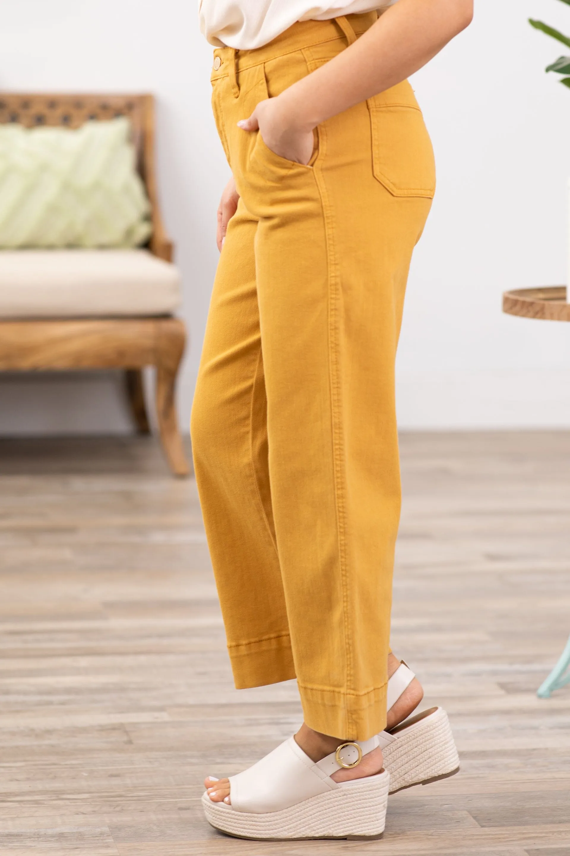 Judy Blue Mustard Cropped Wide Leg Pants