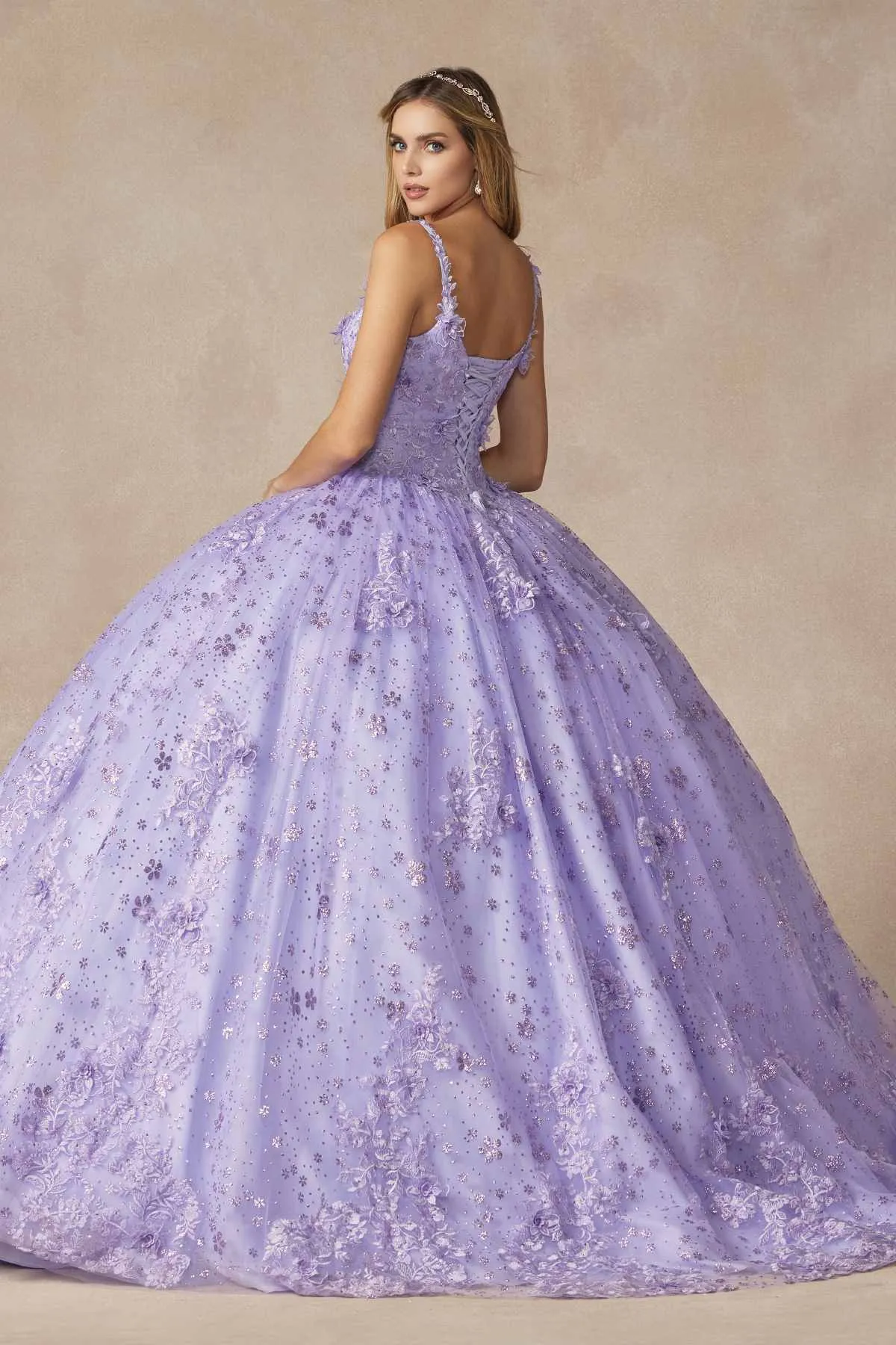 Juliet 1446 Long 3D Floral Appliques Sweetheart Neckline Ball Gown