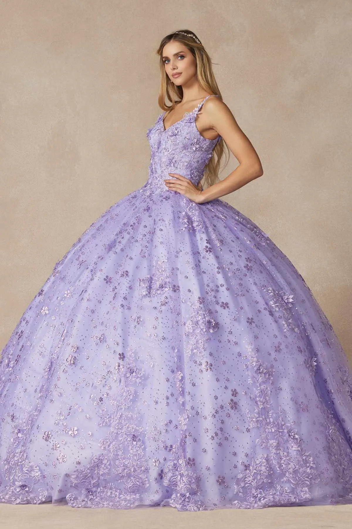 Juliet 1446 Long 3D Floral Appliques Sweetheart Neckline Ball Gown