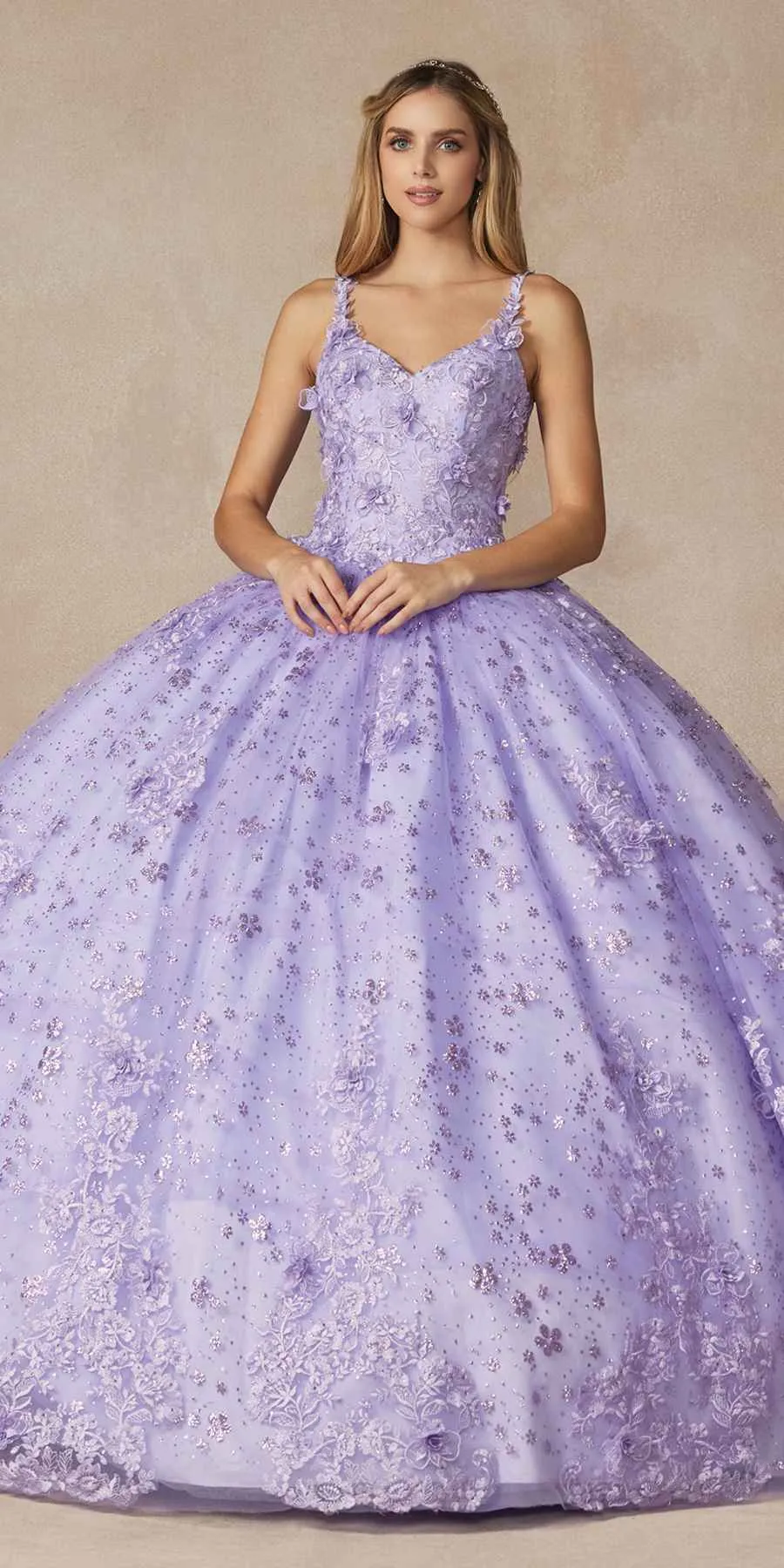 Juliet 1446 Long 3D Floral Appliques Sweetheart Neckline Ball Gown