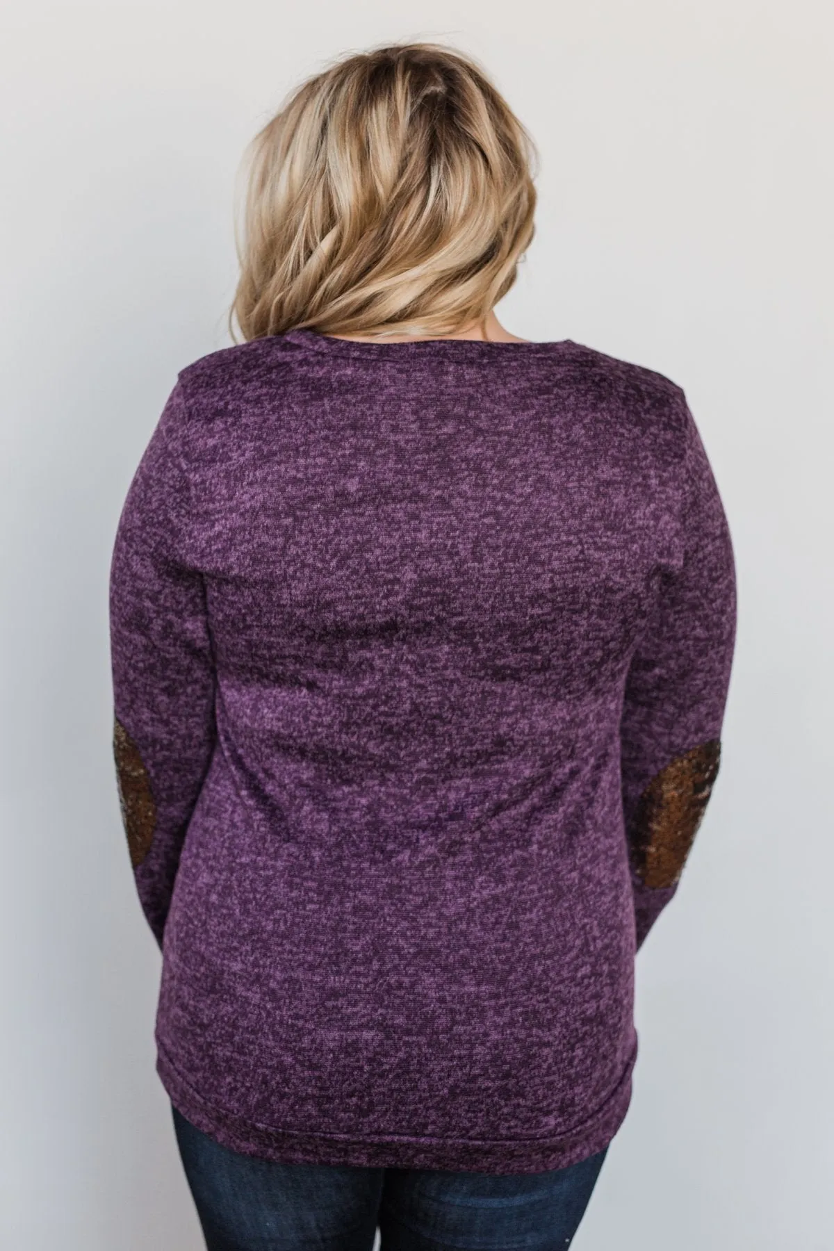 Just Enough Sequin Elbow Patch Sweater - Grape